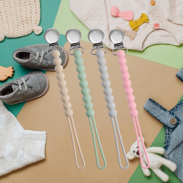 Pacifier Clips for Boys Girls - MORIBOX 4 Pack Paci Clip Soothe Baby Binky Holder for Shower Birthday Gift