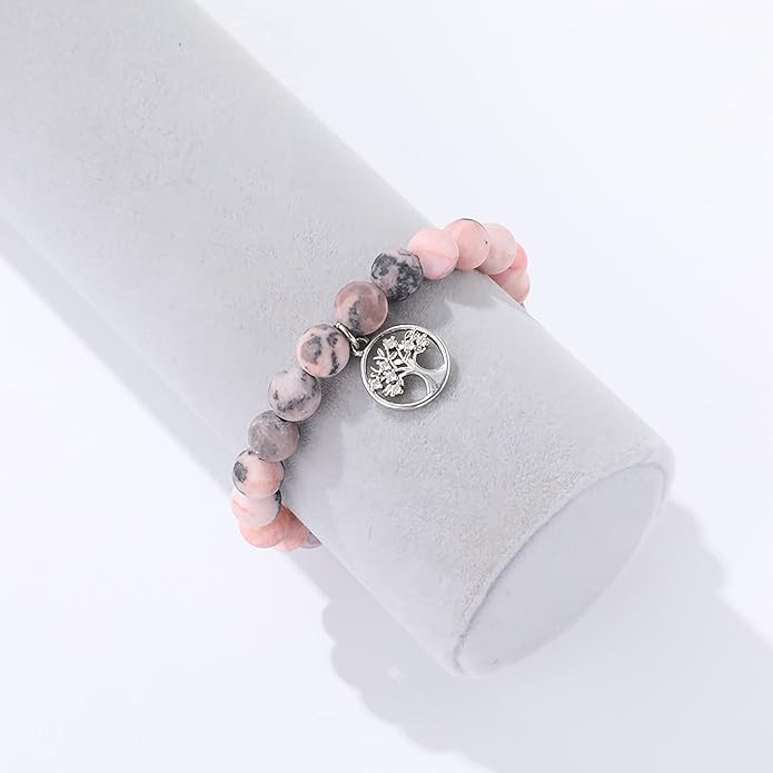 QWNHONEY Mothers Day Gift for Grandma Mom Mother in Law Sister in Law Bonus mom Granny Nana Valentine's Day Birthday Anniversary Pink Red Natural Stone Tree of Life Bracelet