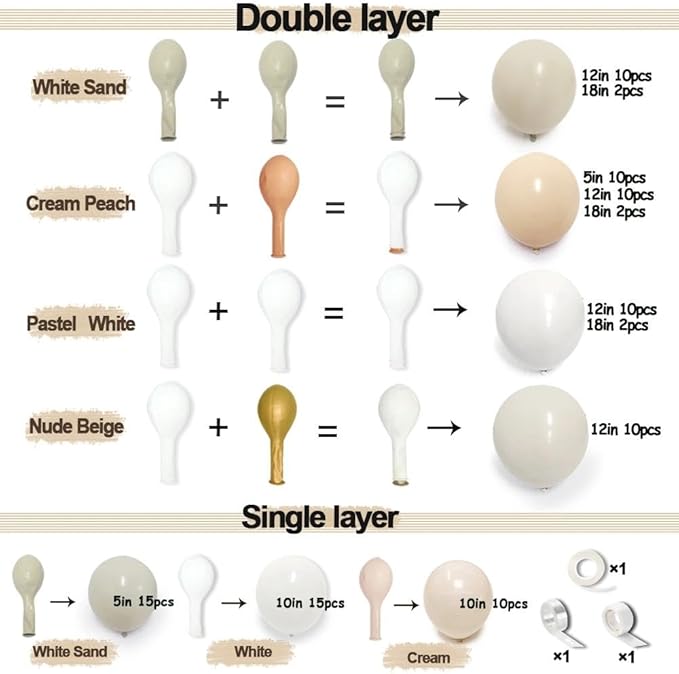 White Balloon Arch Double Stuffed White Sand Cream Beige Balloon Garland Kit Neutral Nude Balloons for Boho Baby Shower Bridal Shower Wedding Baptism Party Decorations