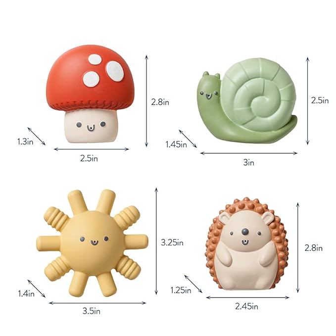 Itzy Ritzy Water-Squirting Sensory Bath Toys – Soft, Textured & Easy to Squeeze for Babies & Toddlers – Characters for Fun & Motor Skill Development - Set of 4 Includes Sun, Snail, Mushroom & Hedgehog
