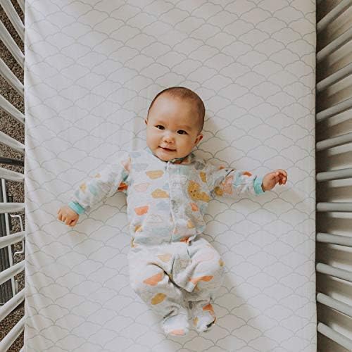 Newton Baby Organic Fitted Crib Sheets - Ultra Breathable and Soft, 100% Organic Muslin Cotton, Dreamweaver Print in Moonstone Mist + Solid White, Fits All Standard Cribs