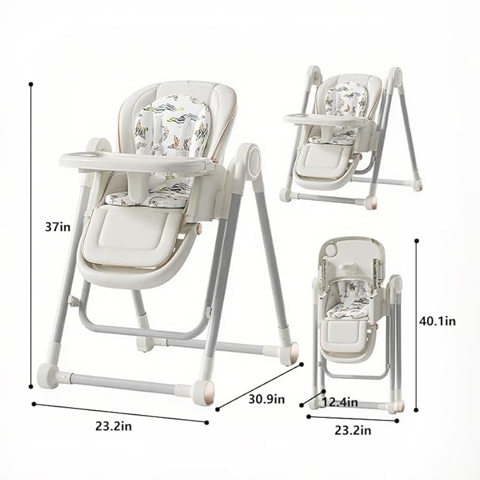 Baby High Chair,High Chairs for Babies and Toddlers,Adjustable 2-in-1 Baby High Chair,Portable Highchair for 1+ Years/Detachable PU Cushion/Locking Wheels KKK