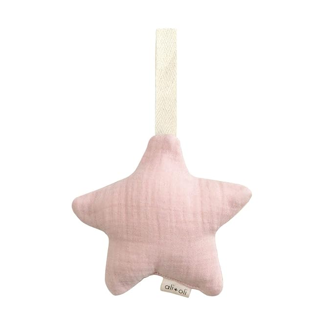 Ali+Oli Plush Muslin Cotton Pacifier Holder (Star-Pink) Soft Binky Holder for Babies, Plush Holder for Pacifiers, Cute Baby Binkies Plush Holder, Pacifier Holder for Baby Boys & Girls