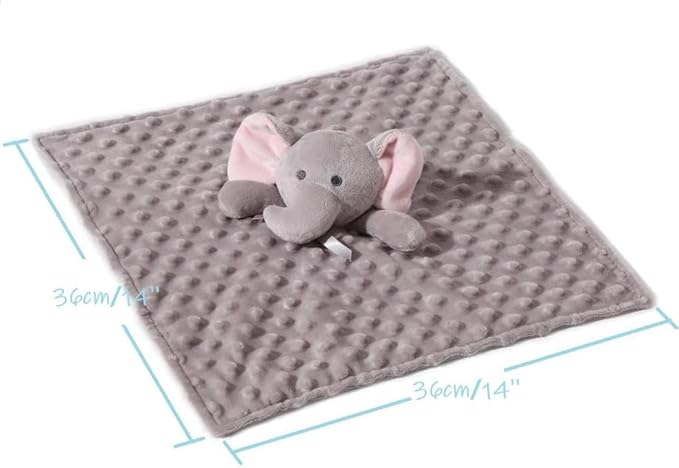 CREVENT Cozy Plush Baby Security Blanket Loveys for Baby Boys and Girls, Minky Dot Front + Sherpa Backing with Animal Head (Grey Elephant + Tag)