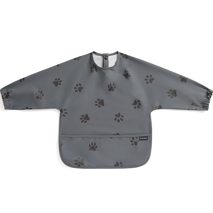 Baby Bib with Long Sleeves Bib & BLW, Machine Washable & Soft and Skin-Friendly Material, Coverall Bibs for Baby Feeding, Waterproof and Easy to Clean, for Baby Infant Toddlers (Dark Grey)