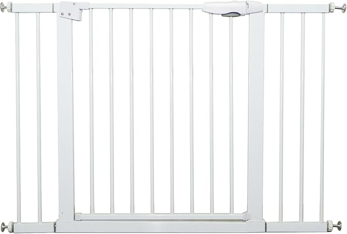 133-144.73 Inch Extra Wide Baby/Dog Gate, Metal Auto Close, Pressure Mounted Pet Door for Doorways, NO Need Tools and Drilling, with Wall Cups, White.