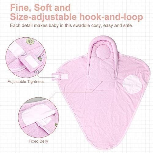 Organic Cotton Baby Swaddle Blankets, Unisex Baby Blanket Wrap for Newborn Baby Boys Girls, Skin Friendly Wearable Swaddling Sleep Sack Calms Startle Reflex (Button, Peachpink, 0-3 Months)