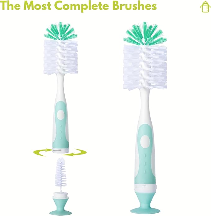 2 Pack Baby Bottle Brush with 4 Pack Straw Brushes, 10.2" Nylon Brushe with Nipple Cleaner and Stand Suction Cup, Green