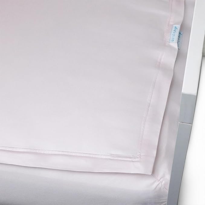QuickZip Crib Sheet Set - Faster, Safer, Easier Baby Crib Sheets - Includes 1 Wraparound Base & 1 Zip-On Crib Sheet - Blush 100% Cotton - Fits All Standard Crib Mattresses