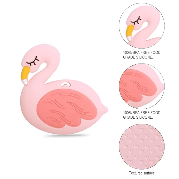 Baby Silicone Teether,Sensory Chew Toys,BPA Free Soft and Effective Infant Teething Pain Relief Toys,Freezer Safe,Food Grade Silicone,Best Shower Gift for Boys and Girls (Flamingo)