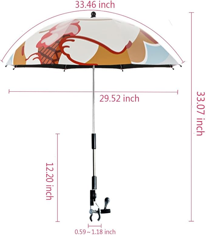 Convenient and Lightweight, Clip-On, Adjustable Steering, Universal, Umbrella Baby Stroller, Stroller Umbrella Attachment for Sun Protection