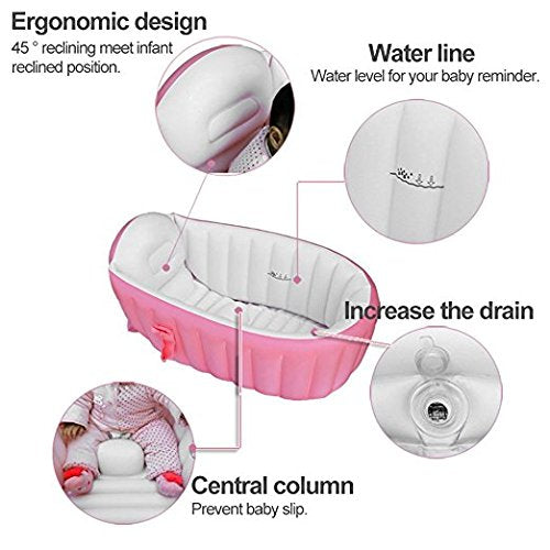 Inflatable Baby Bathtub,OIF Portable Kid Infant Toddler Thick Soft Cushion Air Swimming Pool Central Seat