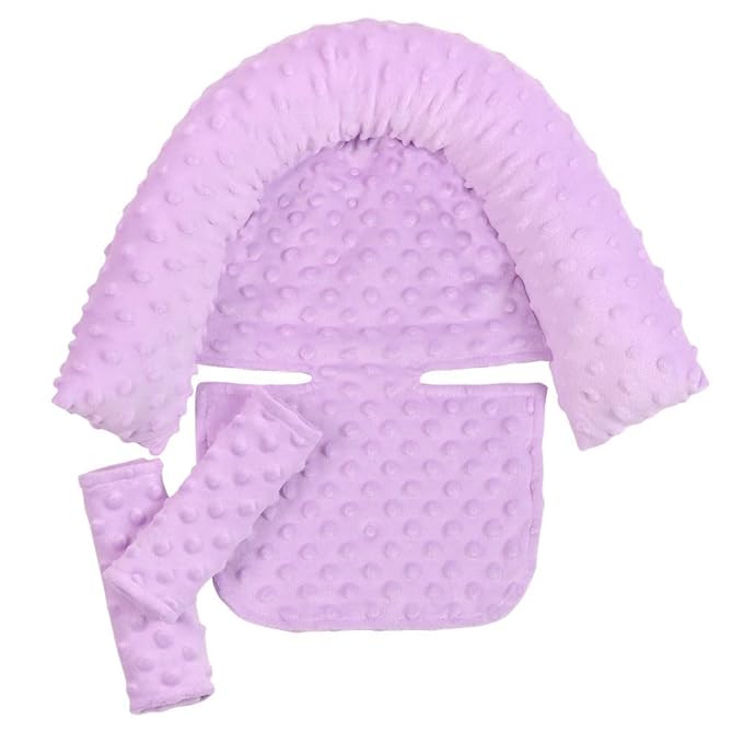 Baby Infant Head and Neck Support Pillow with Seat Belt for Car Seat -Extra Soft 3-in-1 Toddler Car Seat Insert Cushion Pad for Car Seats Purple