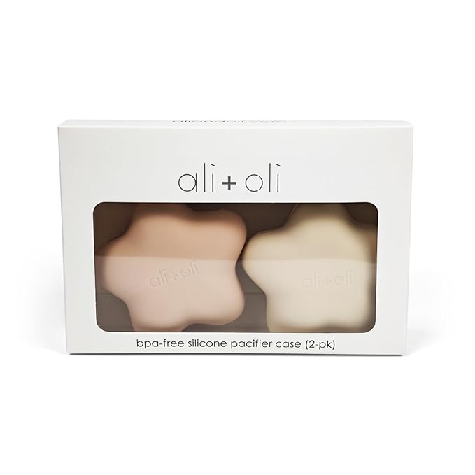 Ali+Oli BPA-Free Silicone Pacifier Holder Case (2-pk) Diaper Bag Accessory Newborn Travel Baby Pacifier Pouch (Blush-Sand)