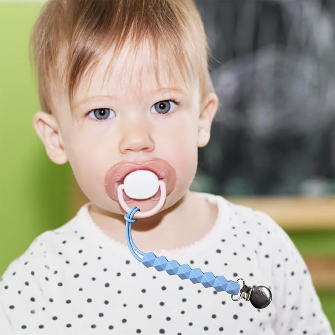 Pacifier Clip for Boys Girls - MORIBOX 4 Pack Paci Clip Soothie Baby Binky Holder for Shower Gift Birthday (Beige+White+Blue+Sage)