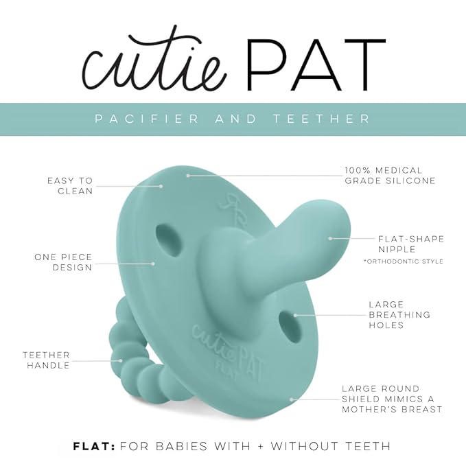 Ryan & Rose Cutie PAT Pacifier Teether (Flat, Seaglass)