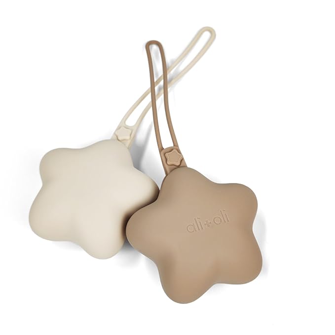 Ali+Oli BPA-Free Silicone Pacifier Holder Case (2-pk) Diaper Bag Accessory Newborn Travel Baby Pacifier Pouch (Taupe-Sand)
