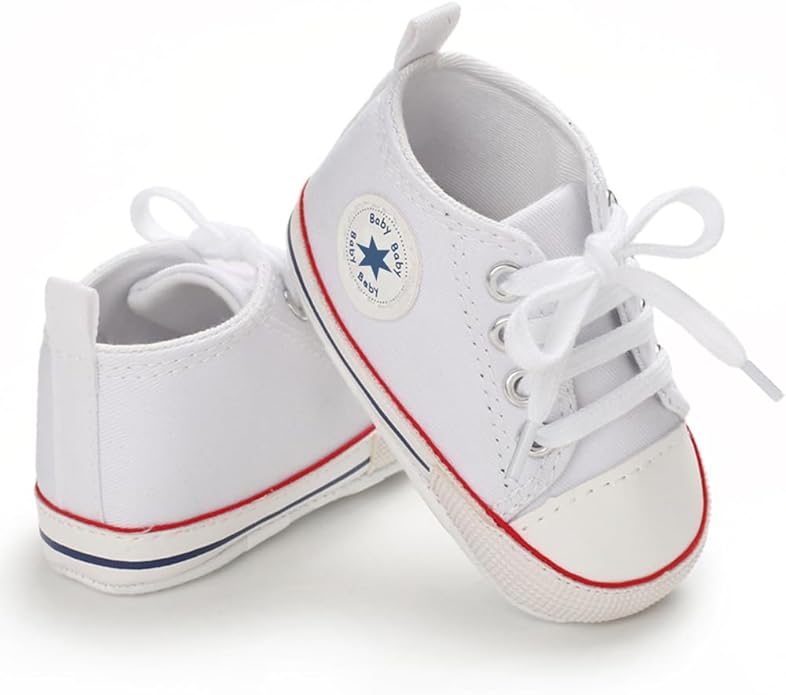 Unisex Baby Boys Girls Shoes, Newborn Infant Non-Slip Canvas Denim High Top Sneakers, Toddler First Walkers Shoes