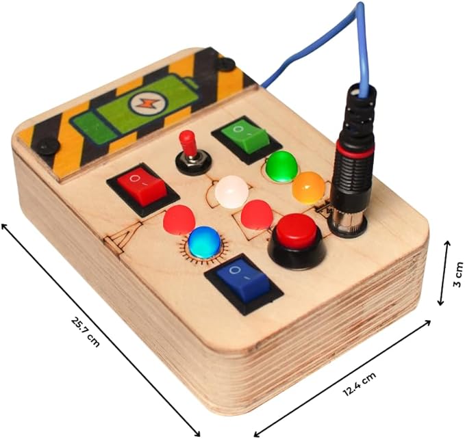 Busy Board V1.5 with LED Light, Sensory Toys for Toddlers 1-3, Montessori Toys with Toggle Switch, Travel Toys for Educational Toddler Activities for 1 2 3 4 Y Old Boys & Girls, Beige