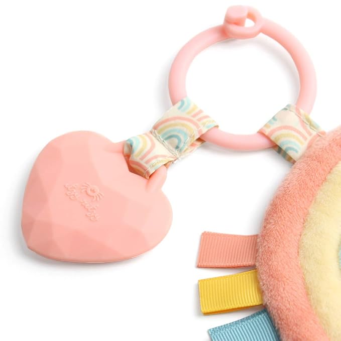 Itzy Ritzy Infant Toy & Teether - Itzy Pal Baby Teething Toy Includes Lovey, Crinkle Sound, Textured Ribbons & Silicone Teether for Newborn (Rainbow)