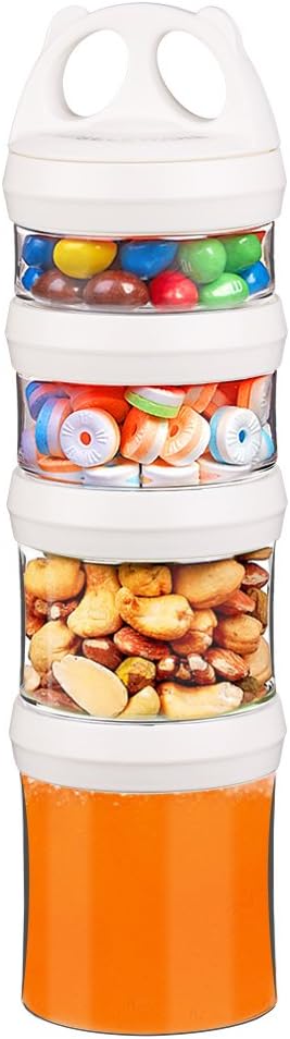 SELEWARE Portable Stackable Food Storage Containers for Snacks Formula Powder and Drinks Twist Lock System Airtight Leak-proof BPA and Phthalate Free 4 Piece Jars 31oz, White