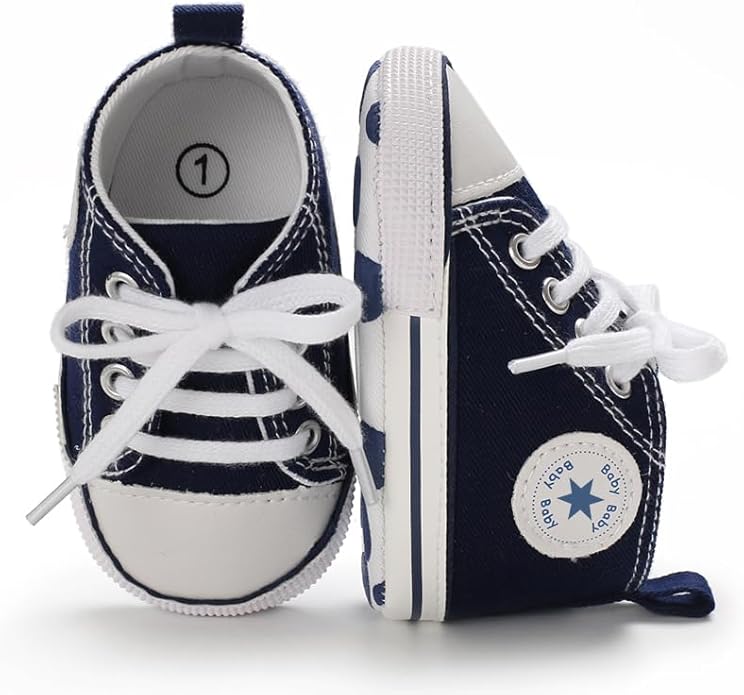 Unisex Baby Boys Girls Shoes, Newborn Infant Non-Slip Canvas Denim High Top Sneakers, Toddler First Walkers Shoes
