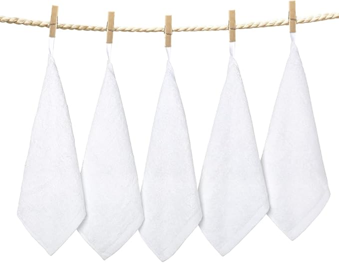 Yoofoss Luxury Washcloths Towel Set 10 Pack Baby Wash Cloth for Bathroom-Hotel-Spa-Kitchen Multi-Purpose Fingertip Towels & Face Cloths - White