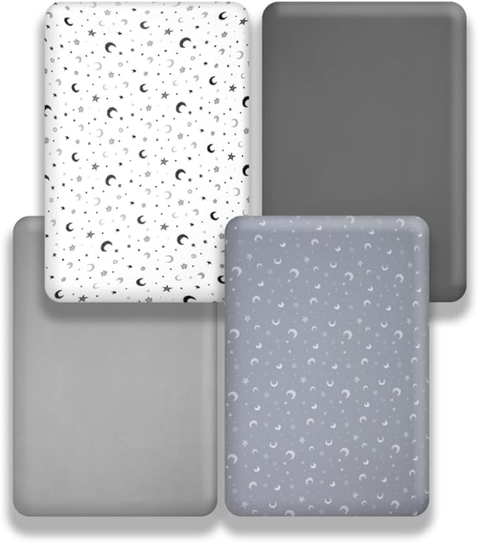 4 Pack Crib Sheets Star and Moon Neutral Unisex Baby Mattress Cover Fitted Crib Sheets Set for Baby Boys or Girls Moon