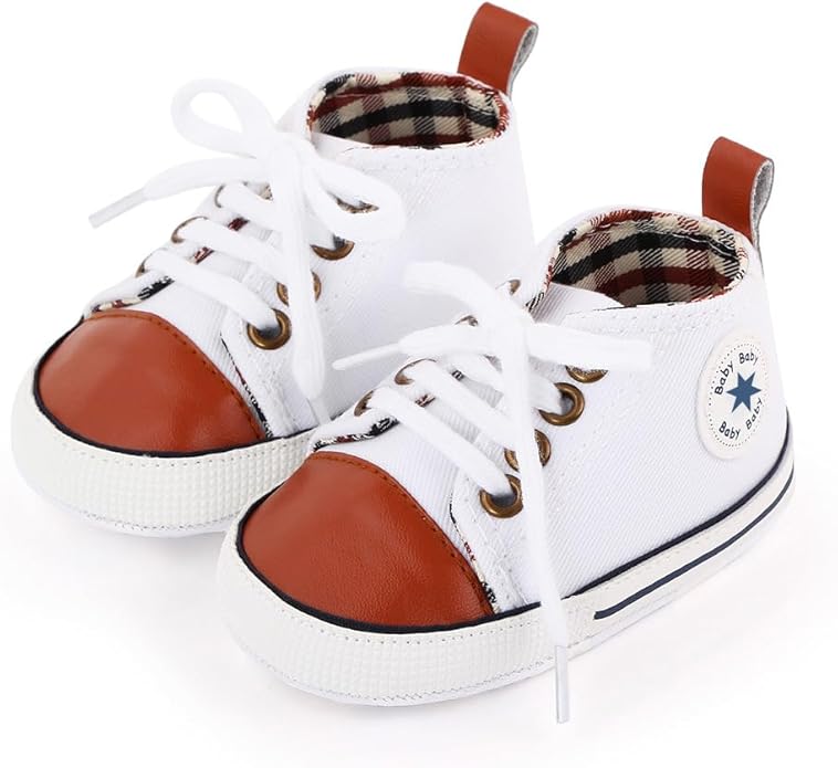 Unisex Baby Boys Girls Shoes, Newborn Infant Non-Slip Canvas Denim High Top Sneakers, Toddler First Walkers Shoes