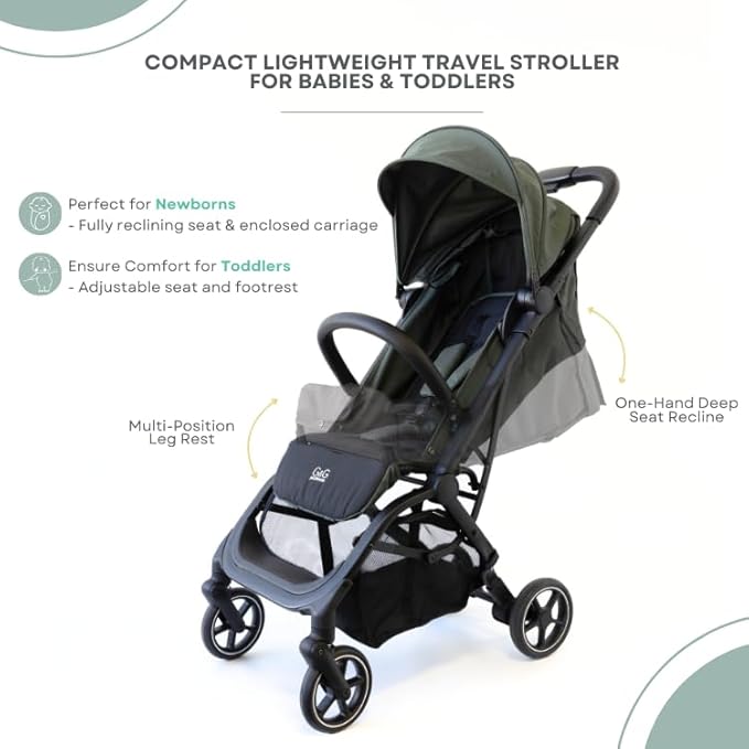 guzzie+Guss Oxygen v2 Lightweight Stroller – Compact, Foldable, Travel-Friendly for Baby, Infants and Toddlers - Tropical Green