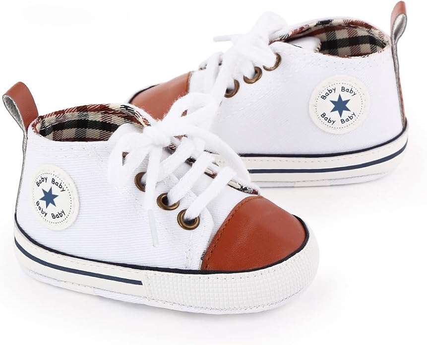Unisex Baby Boys Girls Shoes, Newborn Infant Non-Slip Canvas Denim High Top Sneakers, Toddler First Walkers Shoes