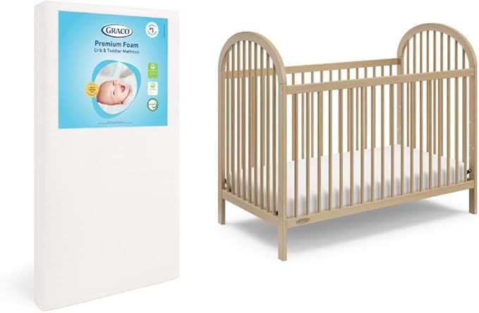 Graco Olivia Convertible Crib and Graco Premium Foam Crib & Toddler Bed Mattress Bundle (Driftwood) – GREENGUARD Gold Certified, Standard Crib Mattress, Baby Crib Converts to Toddler Bed & Daybed