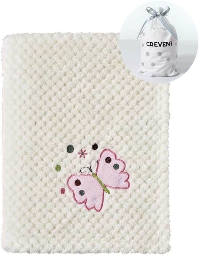 CREVENT Soft Cozy Baby Blankets for Boys Girls + Security Blanket, Set with A Gift Bag Newborn Essentials (Ivory)