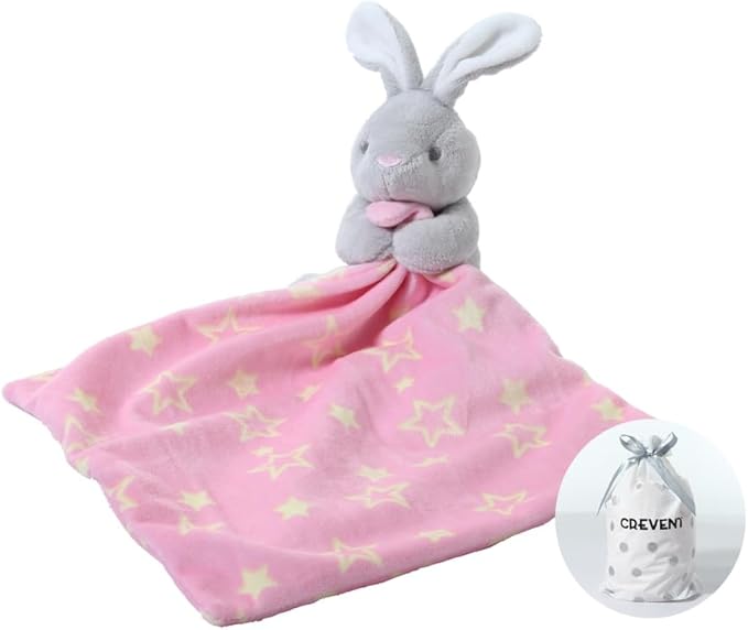 CREVENT Cozy Plush Baby Security Blanket Loveys for Baby Girls with Animal Face, Baby Shower/Birthday Gifts for Newborns Infant Toddler (Hugging Bunny)