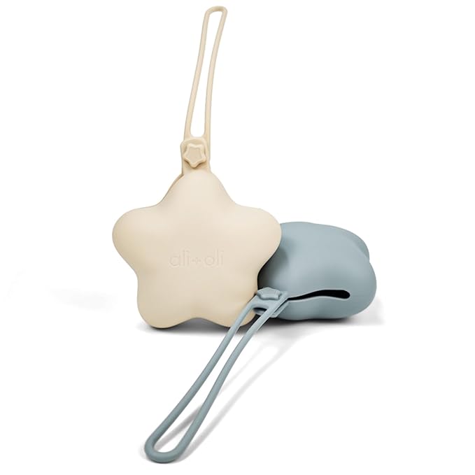 Ali+Oli BPA-Free Silicone Pacifier Holder Case (2-pk) Diaper Bag Accessory Newborn Travel Baby Pacifier Pouch (Mist-Sand)