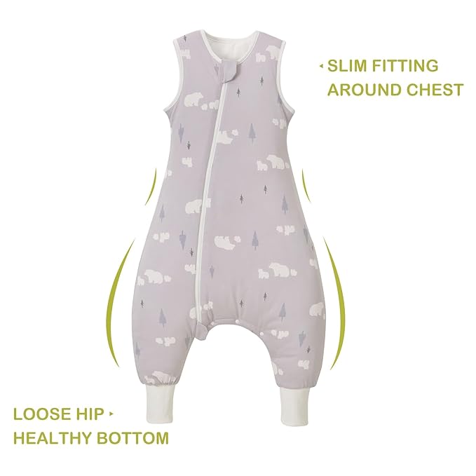 Super Soft Winter 2.5 TOG Sleep Sack with Feet, 100% Organic Cotton Warm Toddler Sleeping Sack with Legs, Bear, Size L