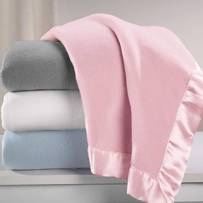 American Baby Company Fleece Blanket with Silk-Like Satin Trim, Soft, Warm & Cozy, Blue, 30" x 40" for Boys and Girls, Perfect for Baby Carrier, Stroller, Travel and Gifting
