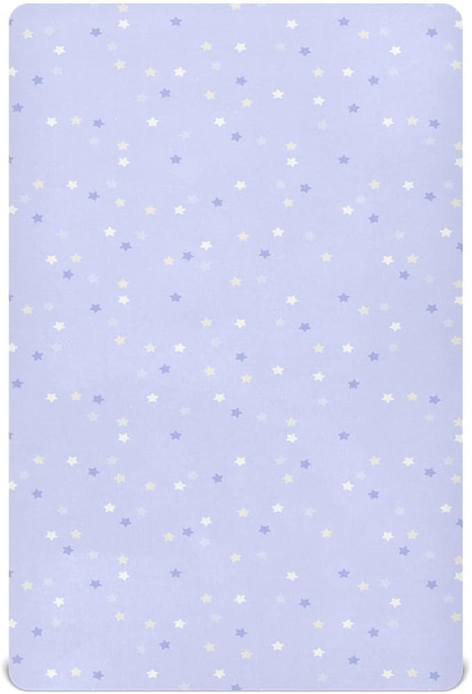 Baby Crib Sheets Cute Purple Star on Blue Sky Crib Sheets for Boys Girls,Neutral Bassinet Toddler Bed Play Sheets Breathable Soft and Portable 52 * 28 * 9in