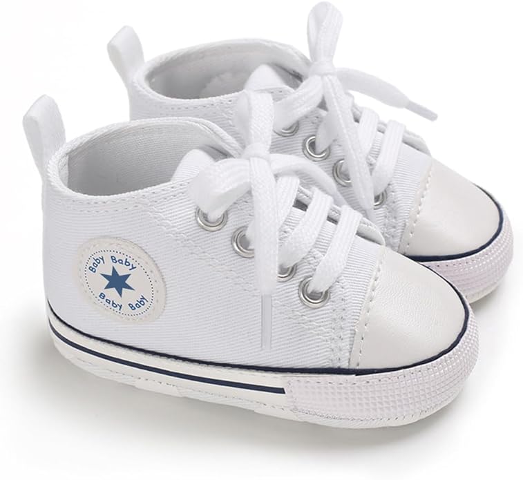 Unisex Baby Boys Girls Shoes, Newborn Infant Non-Slip Canvas Denim High Top Sneakers, Toddler First Walkers Shoes