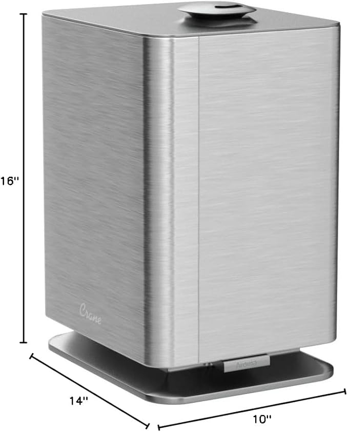 Crane Ultrasonic Warm & Cool Mist Air Humidifier for Bedroom, Top Fill, UV Light, 1.2 Gallon Tank, 500 Sq Ft Coverage, With Remote, Grey