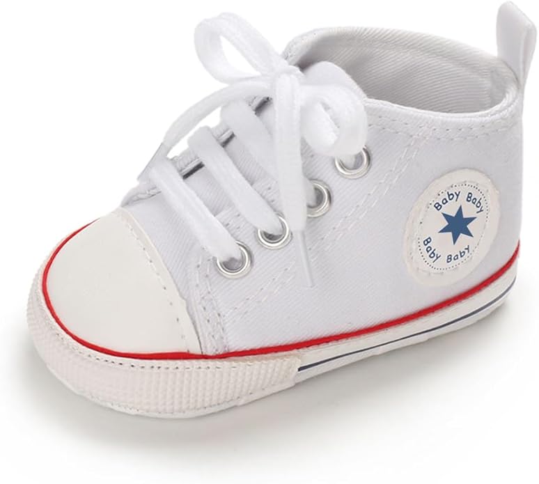 Unisex Baby Boys Girls Shoes, Newborn Infant Non-Slip Canvas Denim High Top Sneakers, Toddler First Walkers Shoes