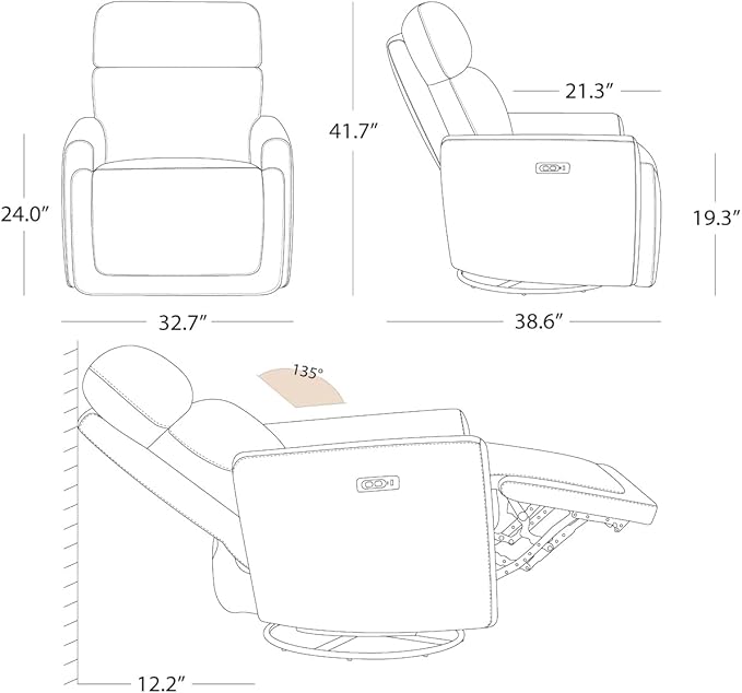 CHITA Electronic Power Recliner Chair Swivel Glider, FSC Certified Modern Nursery Rocking Chair with USB and Type-C Ports, Boucle White