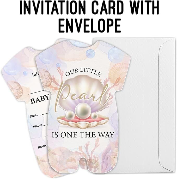 LyoGao Under the Sea Baby Shower Invitations for Girl - Seashell Pearl Baby Shower Party Fill in Invites Cards With Envelopes (20 Pack)