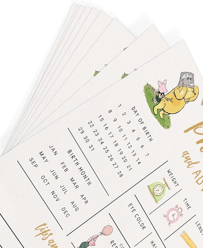 Printed Party Baby Predictions & Advice Cards – Classic Pooh Theme, Winnie Baby Shower Game for Guests, Gender Reveal Activity for Boy or Girl Activity, 30 Pack