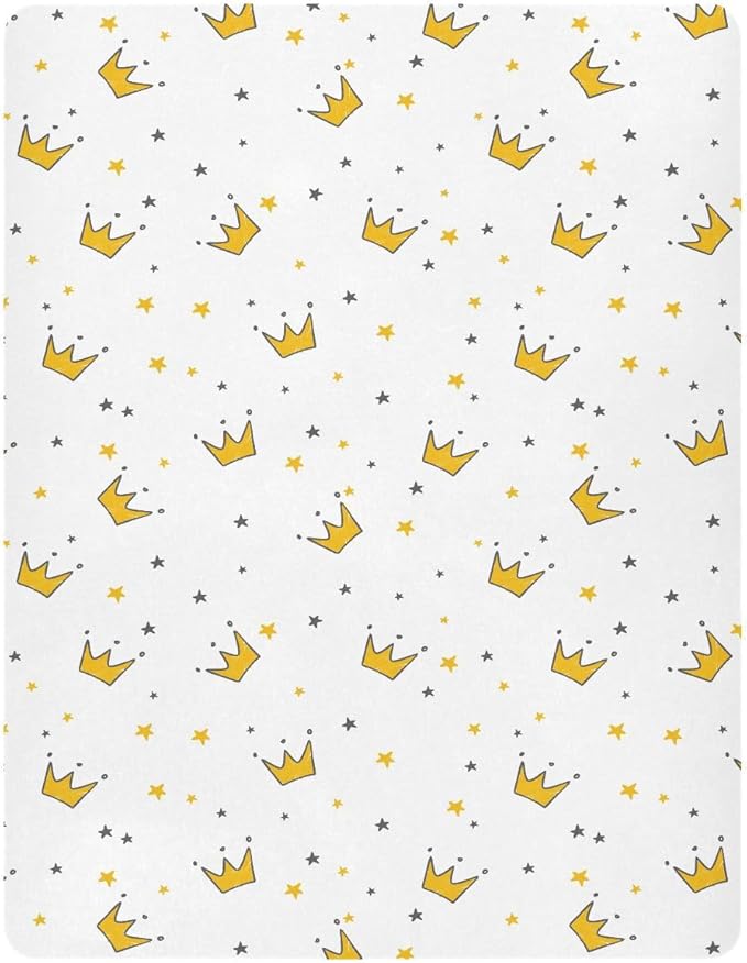 Baby Crib Sheets Graffiti Crown Crib Sheets for Boys Girls,Neutral Bassinet Toddler Bed Play Sheets Breathable Soft and Portable 52 * 28 * 9in