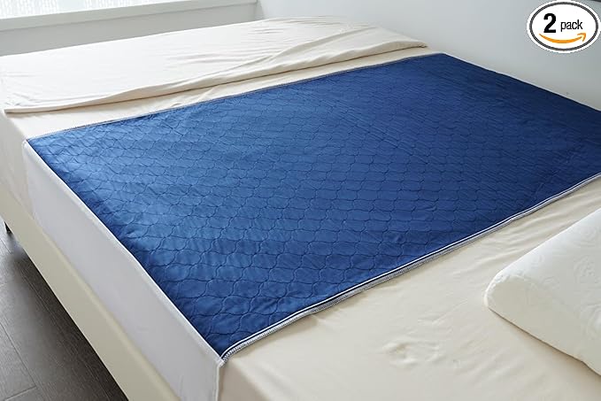 Pack of 2 Cotton Top-Layer Reusable Tuckable Underpads 34"X60" Incontinence Bed Pads Washable 21" Wings