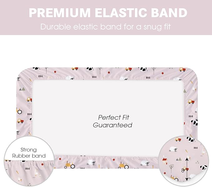 Little Grape Land Toddler Sheets 3 Pack – Baby Crib Sheets Fitted for Boys Girls, Standard Size 28x52‘’ Crib Mattress, Super Soft Breathable Washable Microfiber Pink Sheep