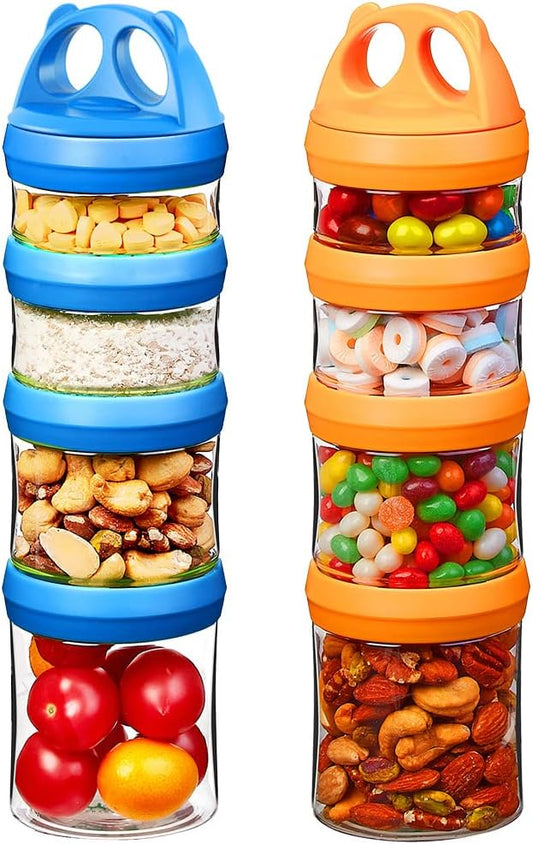 SELEWARE Portable Stackable Food Storage Containers for Snacks Formula Powder and Drinks Twist Lock System Airtight Leak-proof BPA and Phthalate Free Blue and Orange