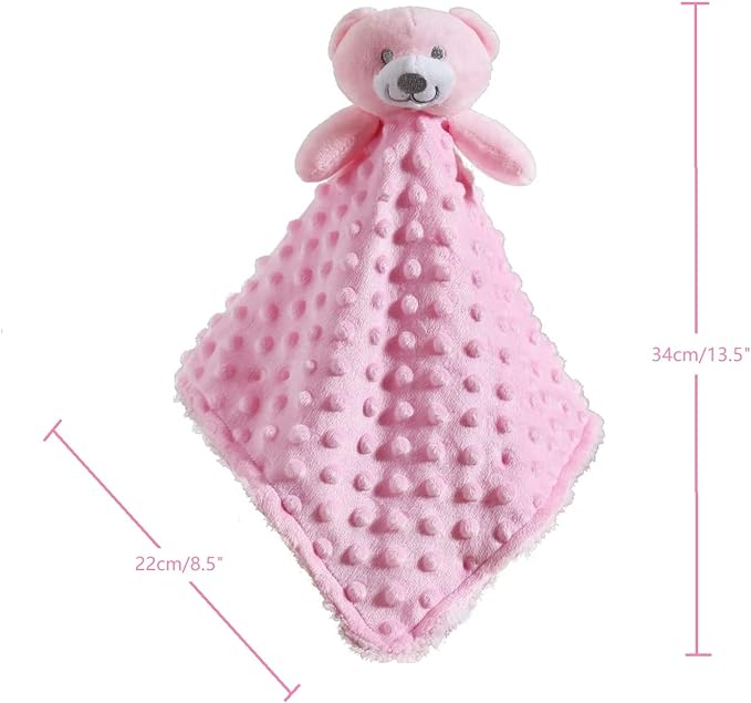 CREVENT Soft Plush Animal Face Security Blankets for Boys and Girls, Great Gifts for Birthday Baby Shower (Pink Bear + Tag)