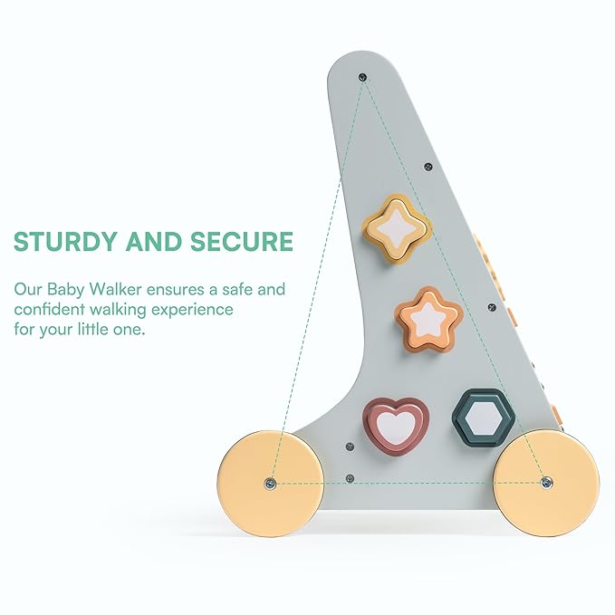 ROBUD Wooden Baby Walker, Baby Push Walker with Activity Center and Storage, Montessori Walker Toy for Boys and Girls Learning to Stand and Walk, Blue